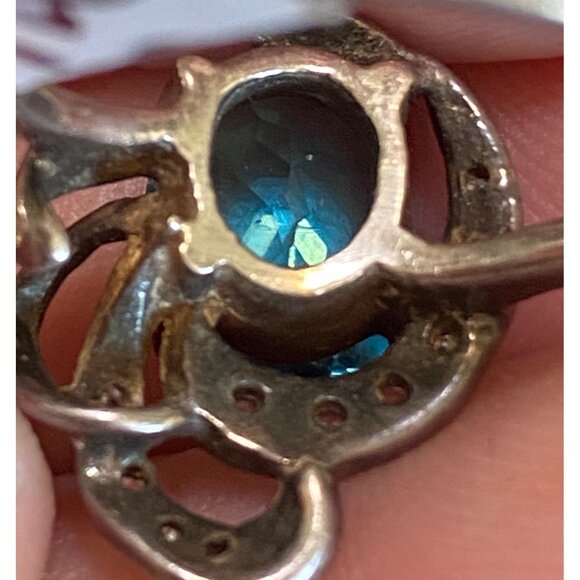Ring Size 6.5 Blue Glass Sterling Silver 925 Women Semi-Precious Stone - Picture 6 of 9